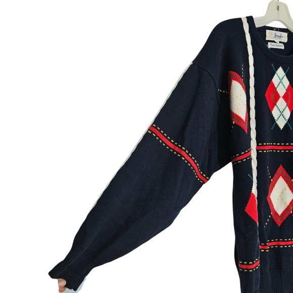Pringle Of Scotland Men's 100% Cotton Navy Argyle Sweater Size Large - Picture 3 of 5